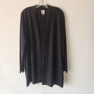Anne Klein Fine Rib Open Front Black Cardigan Sweater, Plus Size 2X